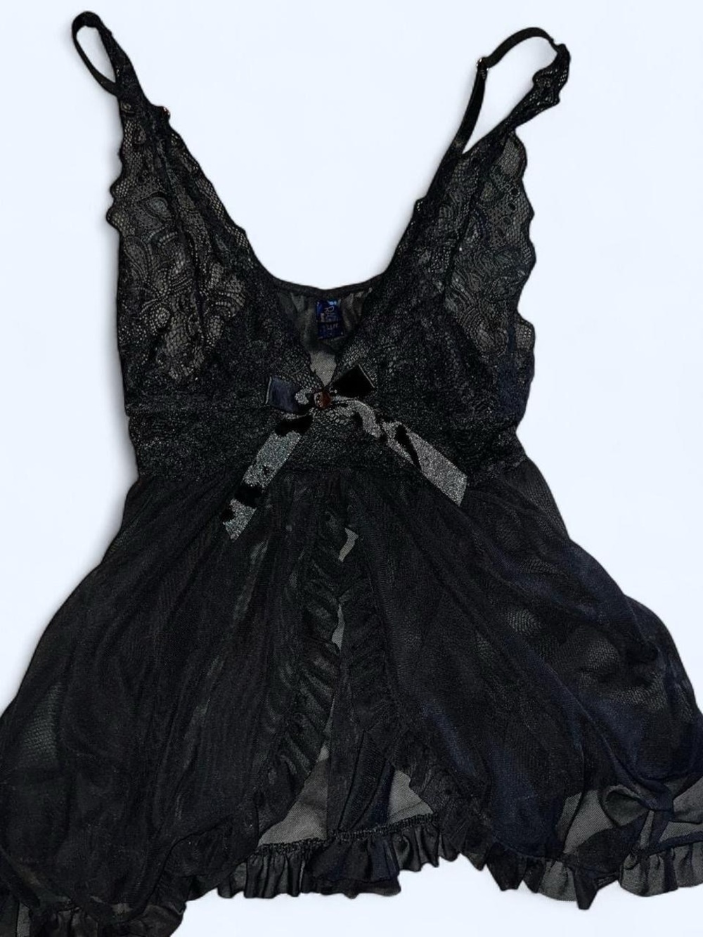 RACHEL Rachel Roy Black Lace & Mesh Babydoll Chemise